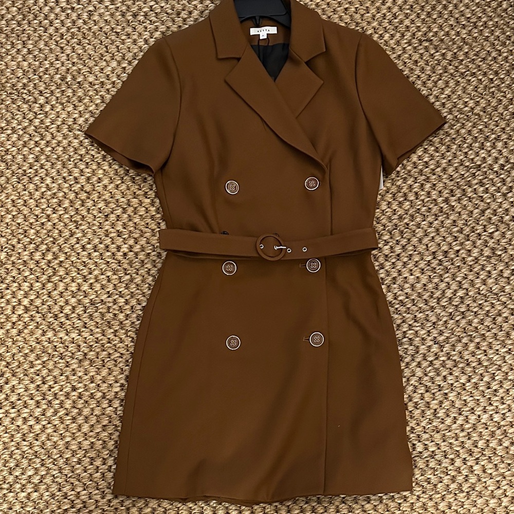 VETTA Camel color Double-Breasted Two-Piece Dress Set
